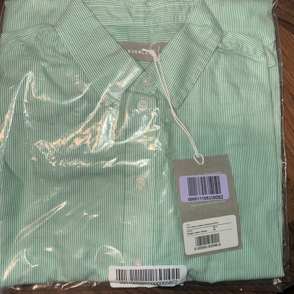 NWT Everlane Mint Pinstripe Oversized Cotton Button Up - Picture 2 of 7